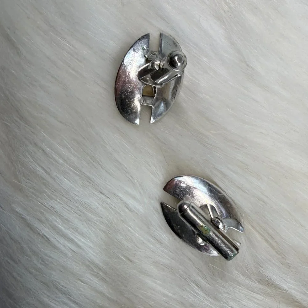 Vintage Anson Silver Tone Oval Red Cab Cuff Links